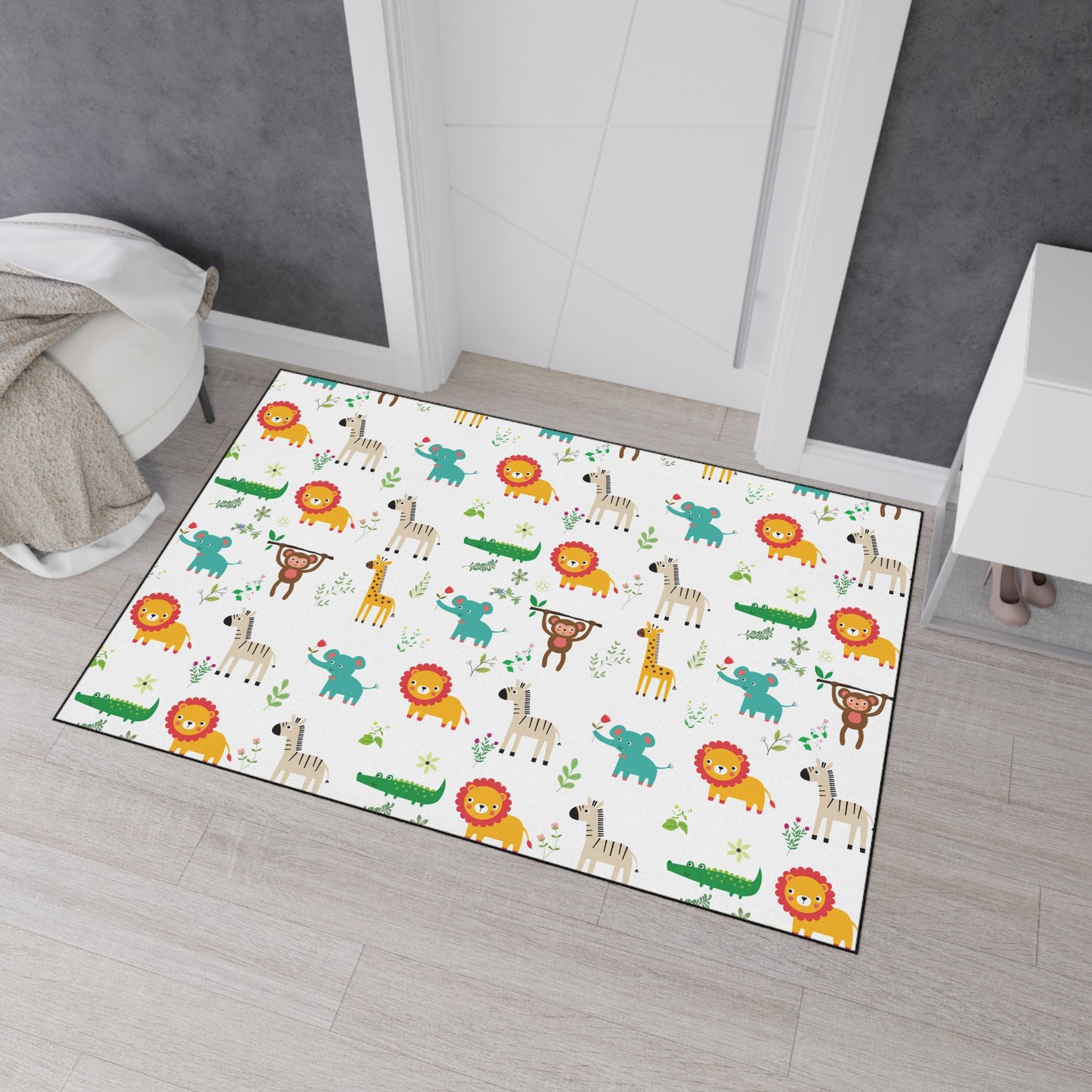 Kids' Safari Animal Floor Mat — Heavy Duty Non-Slip Playroom Rug