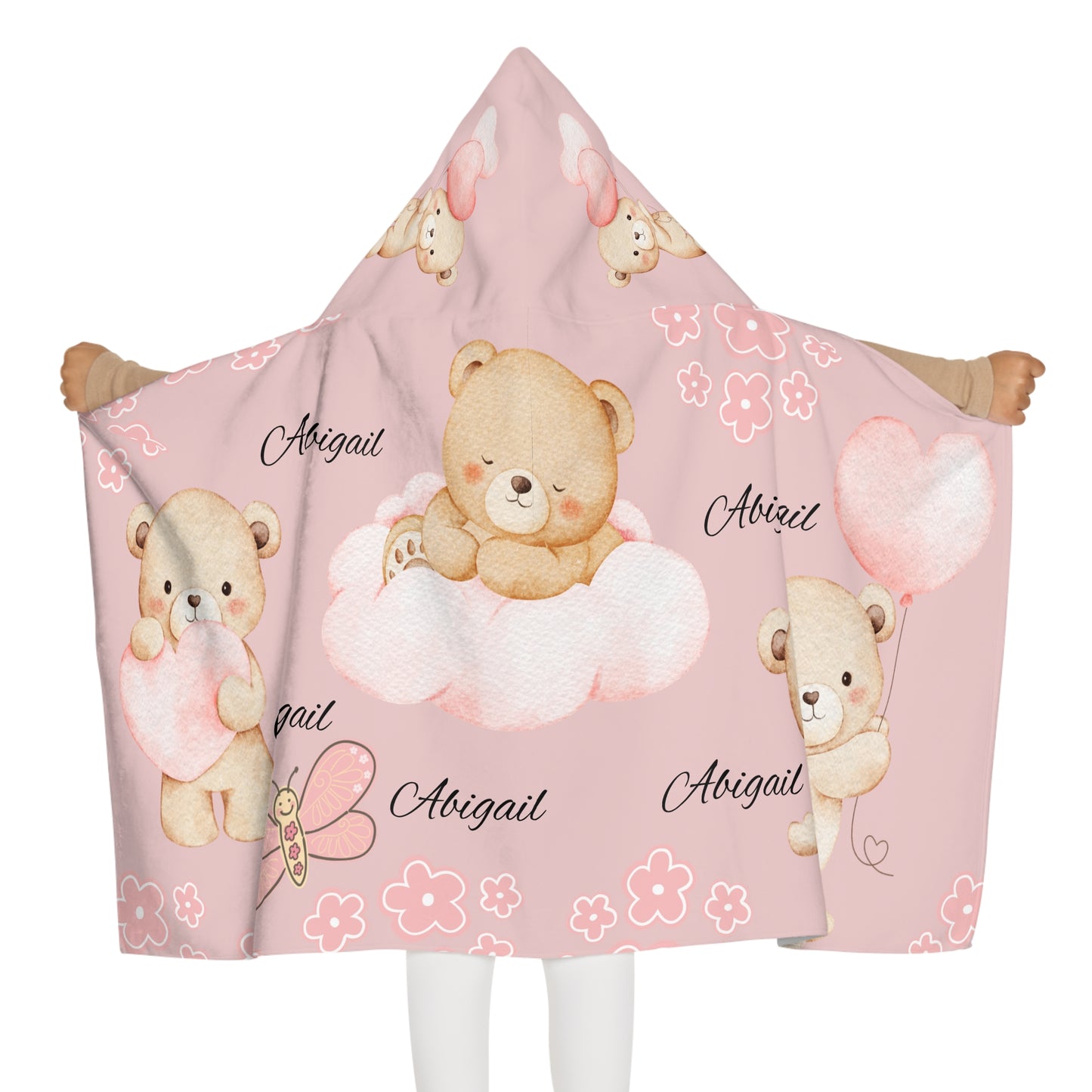 Personalized Baby Bear Hooded Towel – Pink Name Cuddle Design