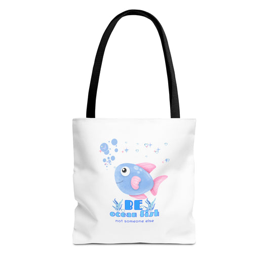 Cute cartoon fish with pink fins and bubble Tote Bag