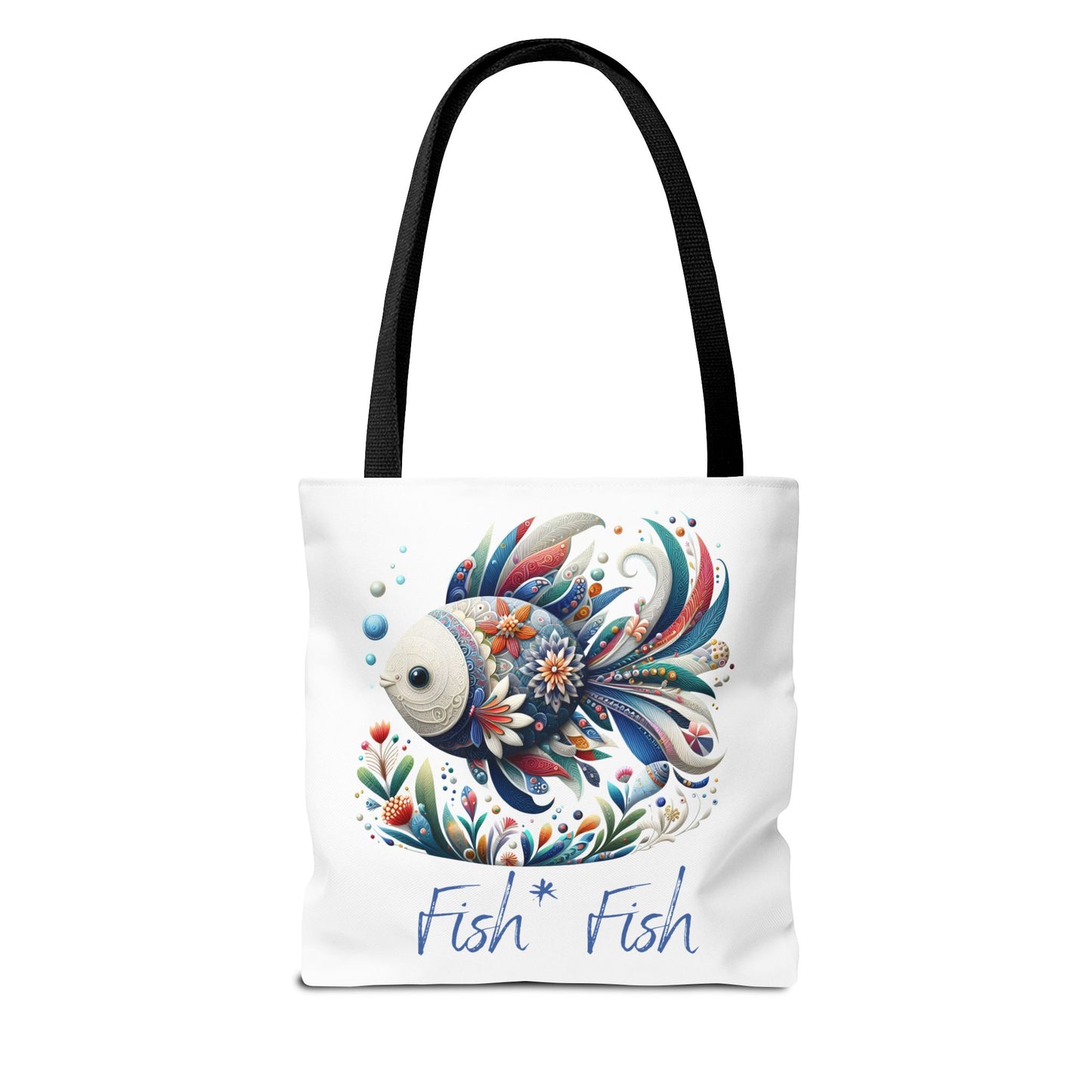 Floral Fish Tote Bag — Colorful Whimsical "Fish Fish" Canvas Tote