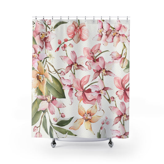 Orchid Blossom Shower Curtain — Pink Floral Botanical Bath Decor