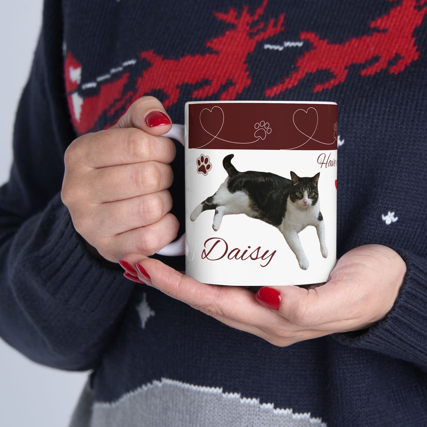 Have a Nice Day Cat Mug — Cute Paw Print Ceramic Coffee Cup (11oz/15oz)