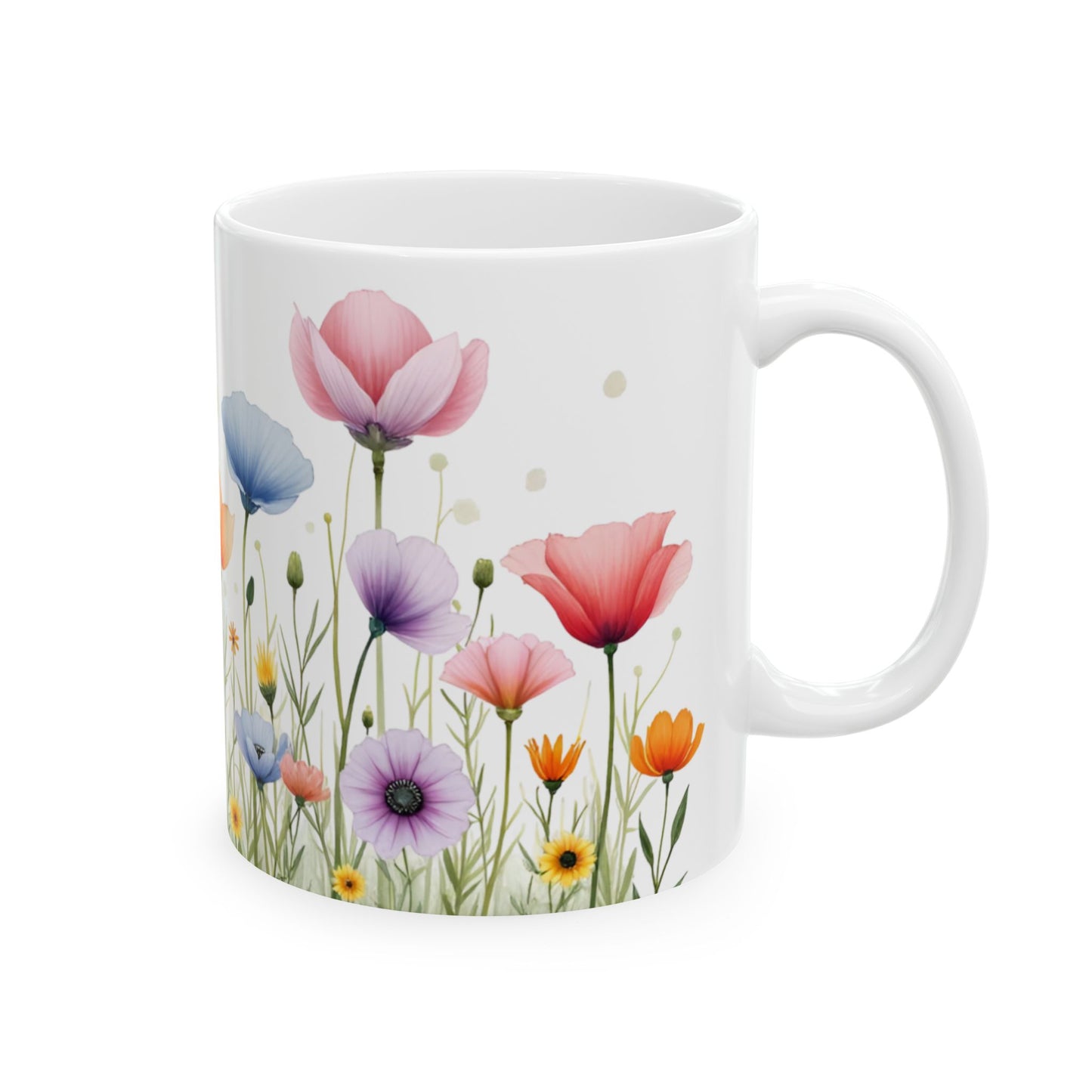 Floral Meadow Ceramic Mug — Watercolor Wildflower Coffee Cup (11oz & 15oz)