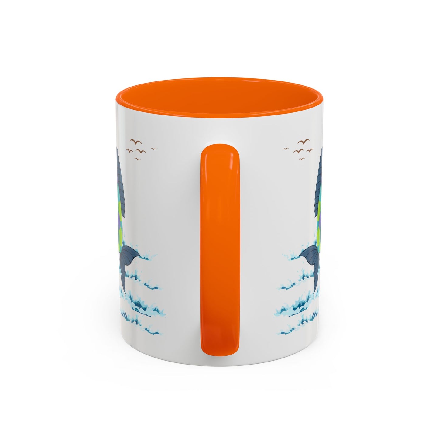 Fish with a sun and birds in the sky above water Coffee Mug