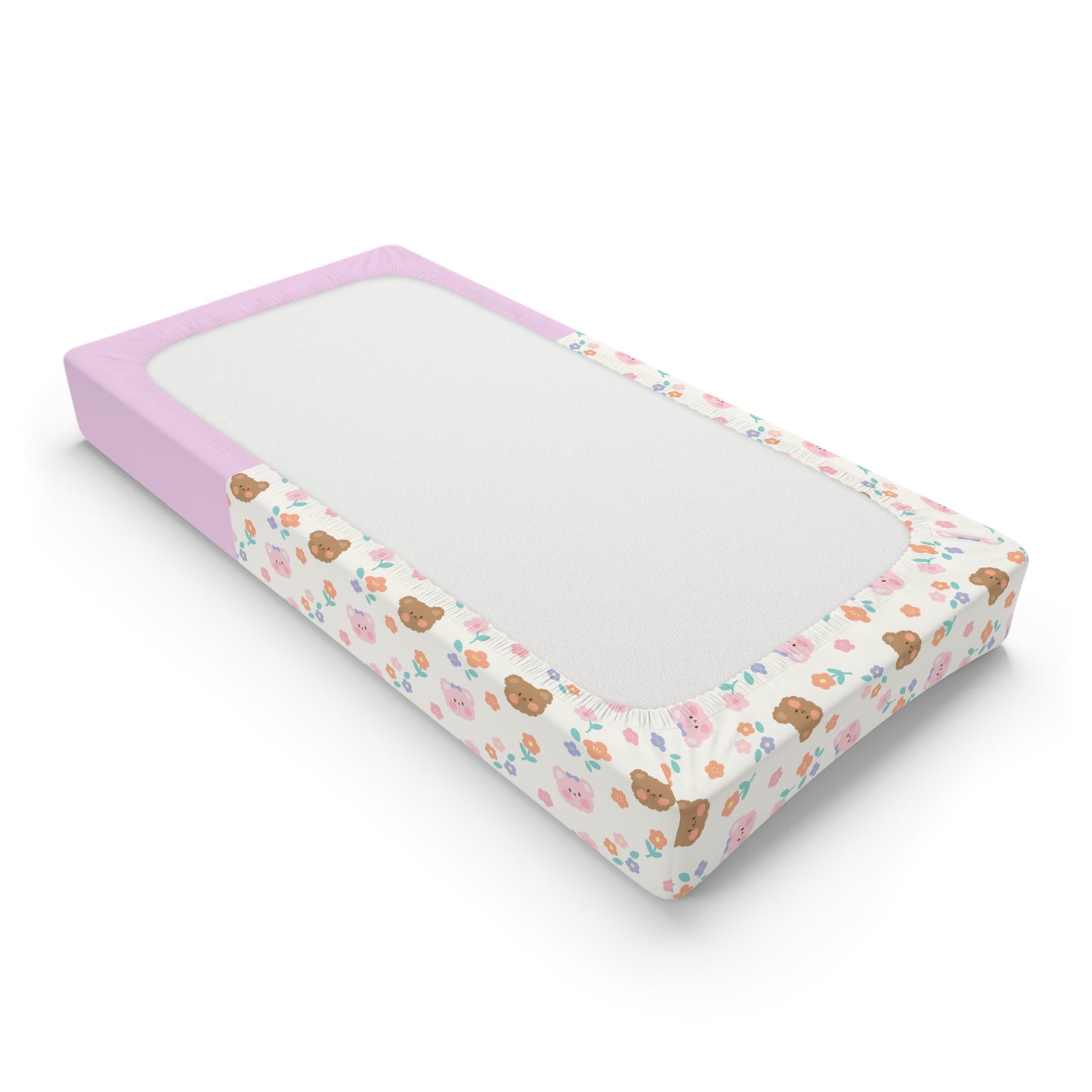 Pink Teddy Bear Baby Changing Pad Cover — Personalized Name Option