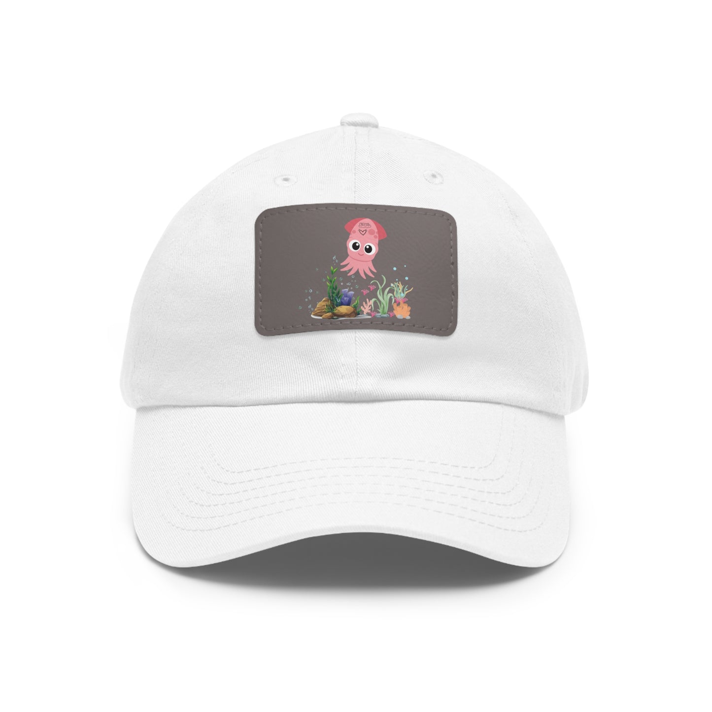 Pink squid cartoon with love Dad Hat with Leather Patch (Rectangle)