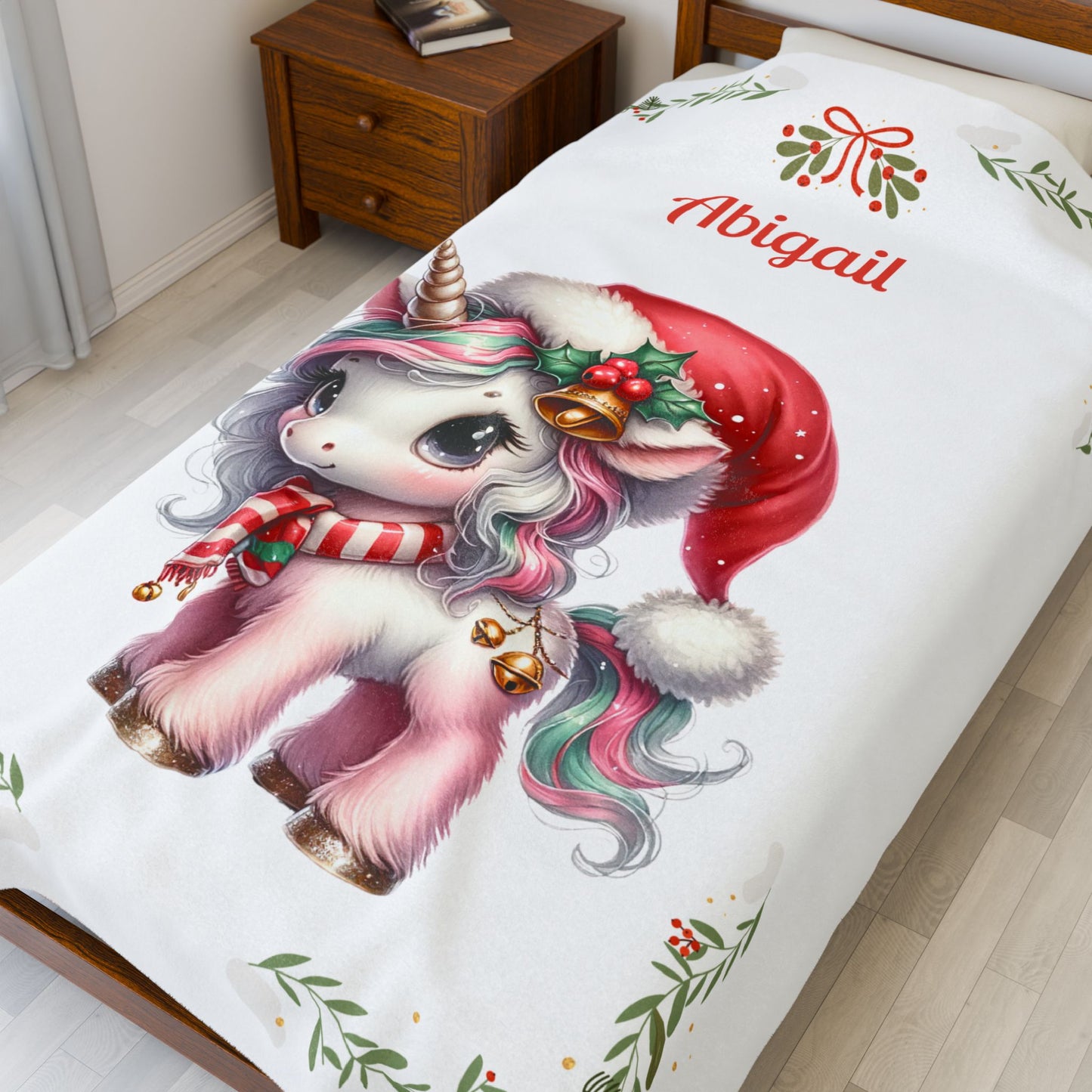 Personalized Unicorn Plush Blanket | Cozy Velveteen Throw | Child's Gift | Holiday Decor | Custom Name Blanket, Nursery Accessory, [...]