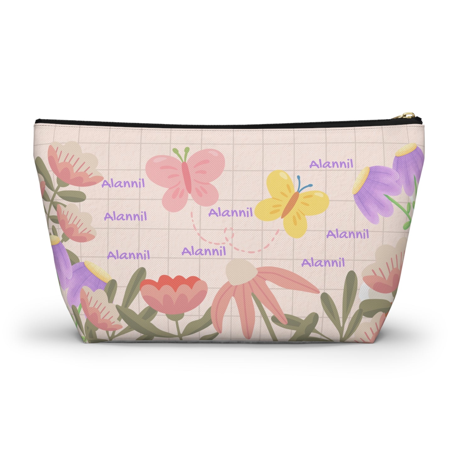 Floral Butterfly Accessory Pouch — Personalized T-Bottom Makeup Bag