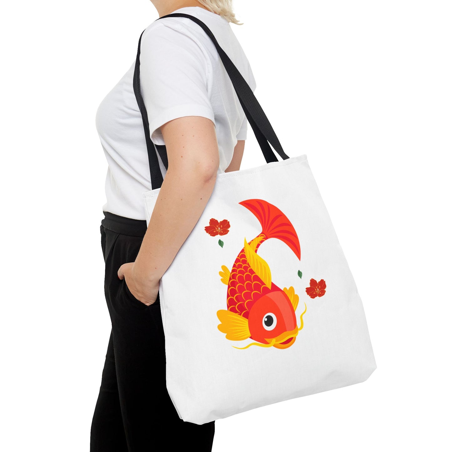 Goldfish with flowing fins and red blossoms Tote Bag