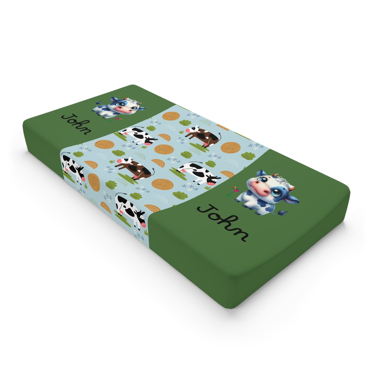 Personalized Cow Baby Changing Pad Cover — Green Farm Animal Nursery