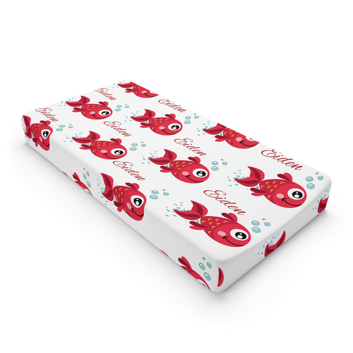 Changing Pad Cover — Cute Red Fish Personalized Baby Nursery Decor