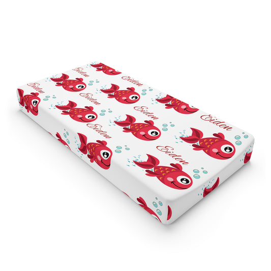 Changing Pad Cover — Cute Red Fish Personalized Baby Nursery Decor