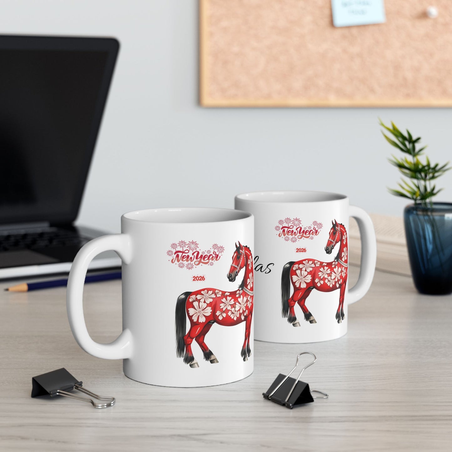 Personalized Red Floral Cow Mug — Custom Name Ceramic Coffee Cup (11oz/15oz)