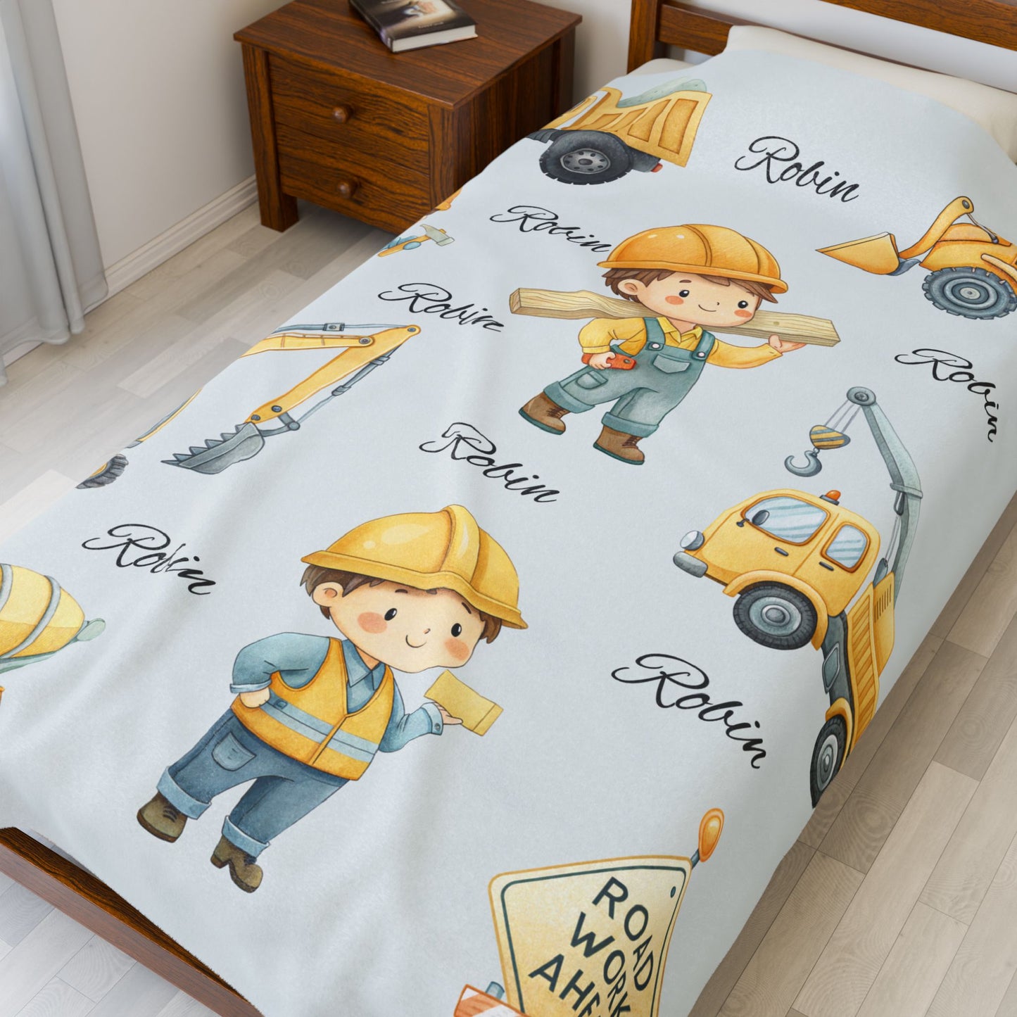 Kids' Construction-Themed Velveteen Plush Blanket