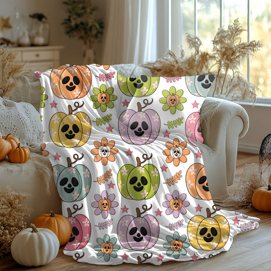 Colorful Pumpkin Plush Blanket, Cozy Fall Blanket, Halloween Decor, Cute Plush Throw, Autumn Gift Idea