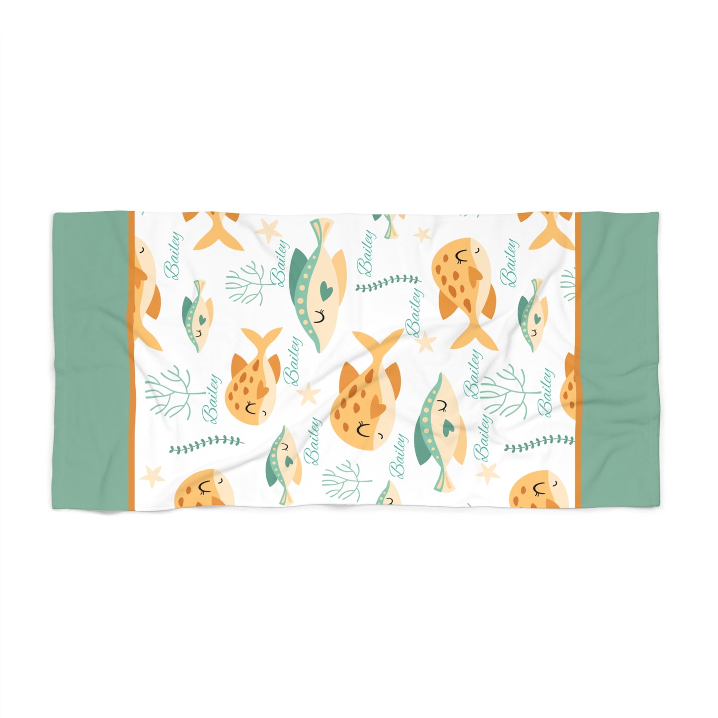 Puffer Fish Pattern Beach Towel — Cute Tropical Sea Life Print