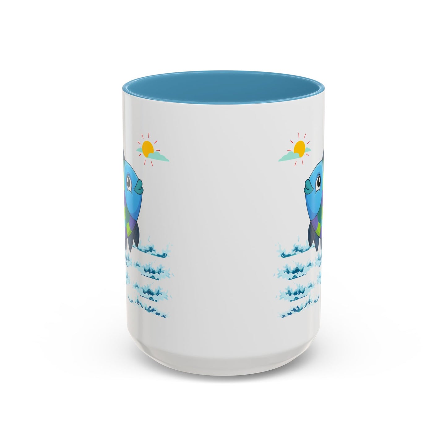 Fish with a sun and birds in the sky above water Coffee Mug