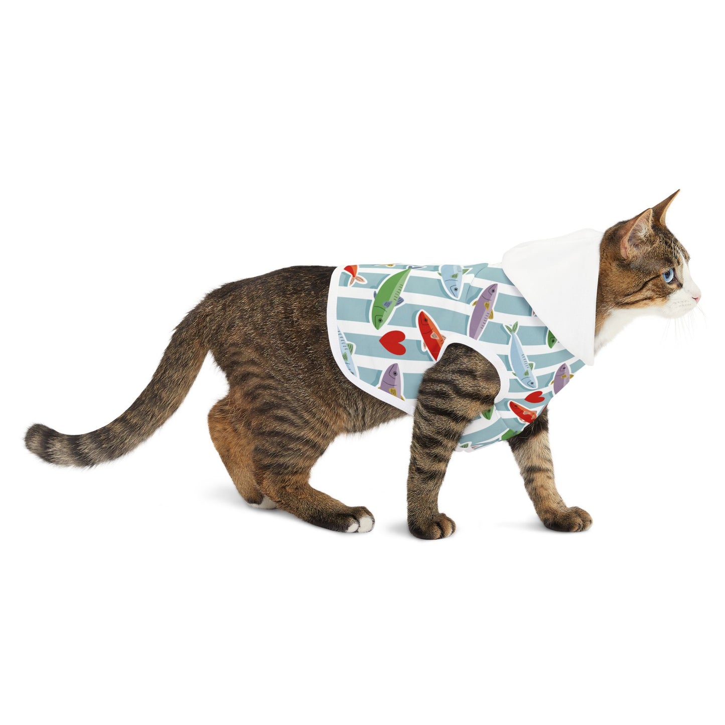 Pet Hoodie — Colorful Fish & Hearts Pattern Dog Hoodie