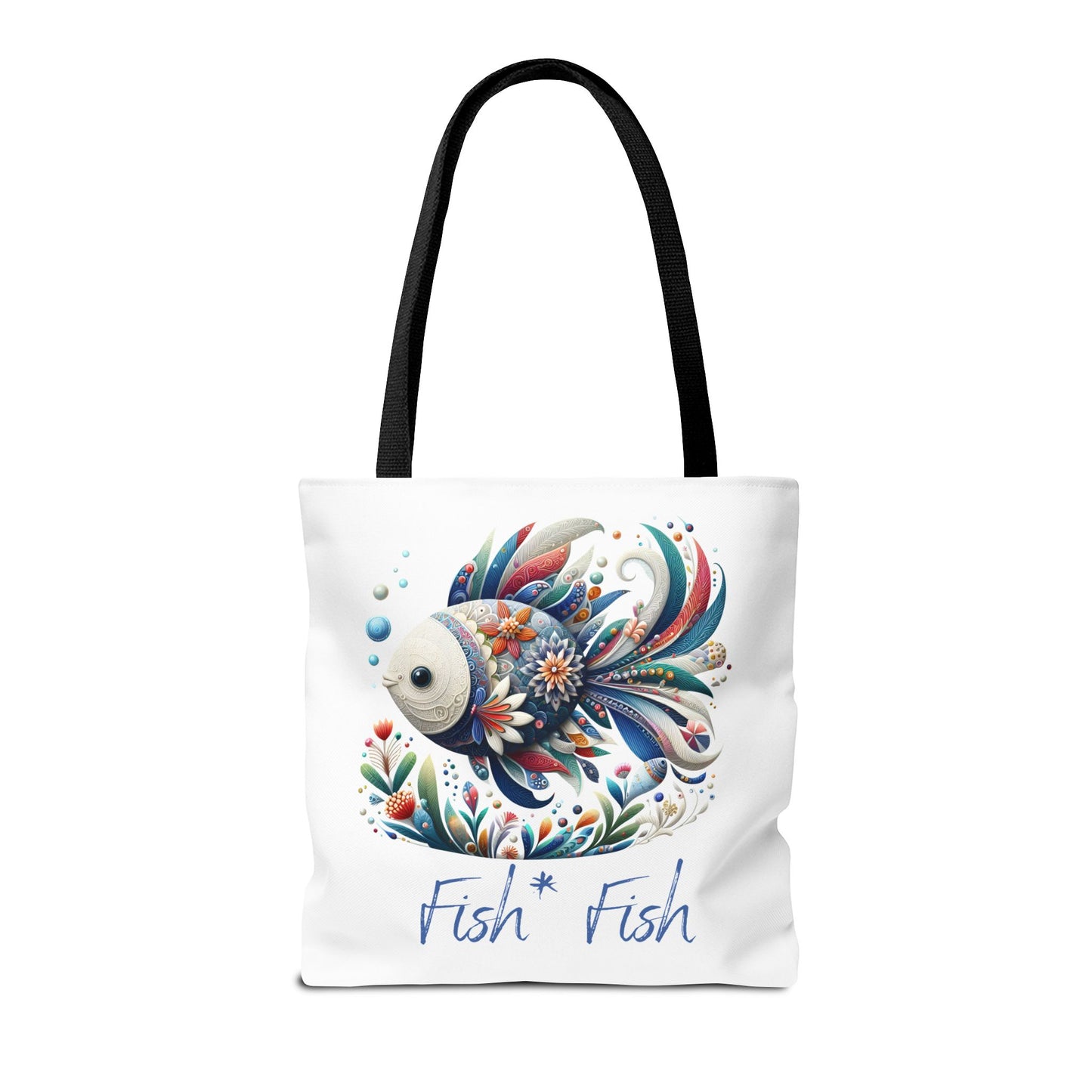 Floral Fish Tote Bag — Colorful Whimsical "Fish Fish" Canvas Tote