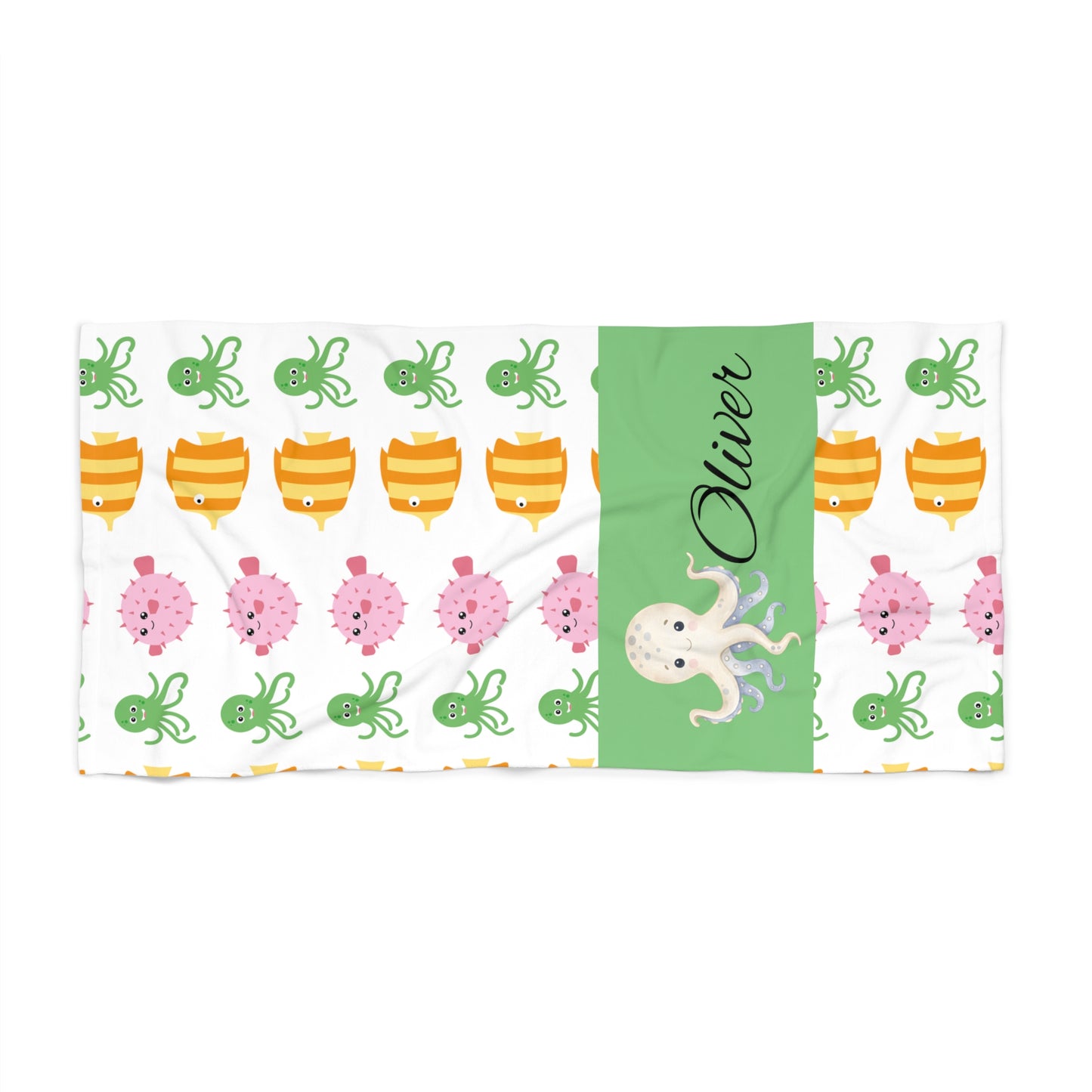 Personalized Octopus Beach Towel – Cute Sea Critter Pattern with Name