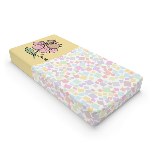 Changing Pad Cover — Pastel Confetti & Cute Flower Design (Personalize Name)