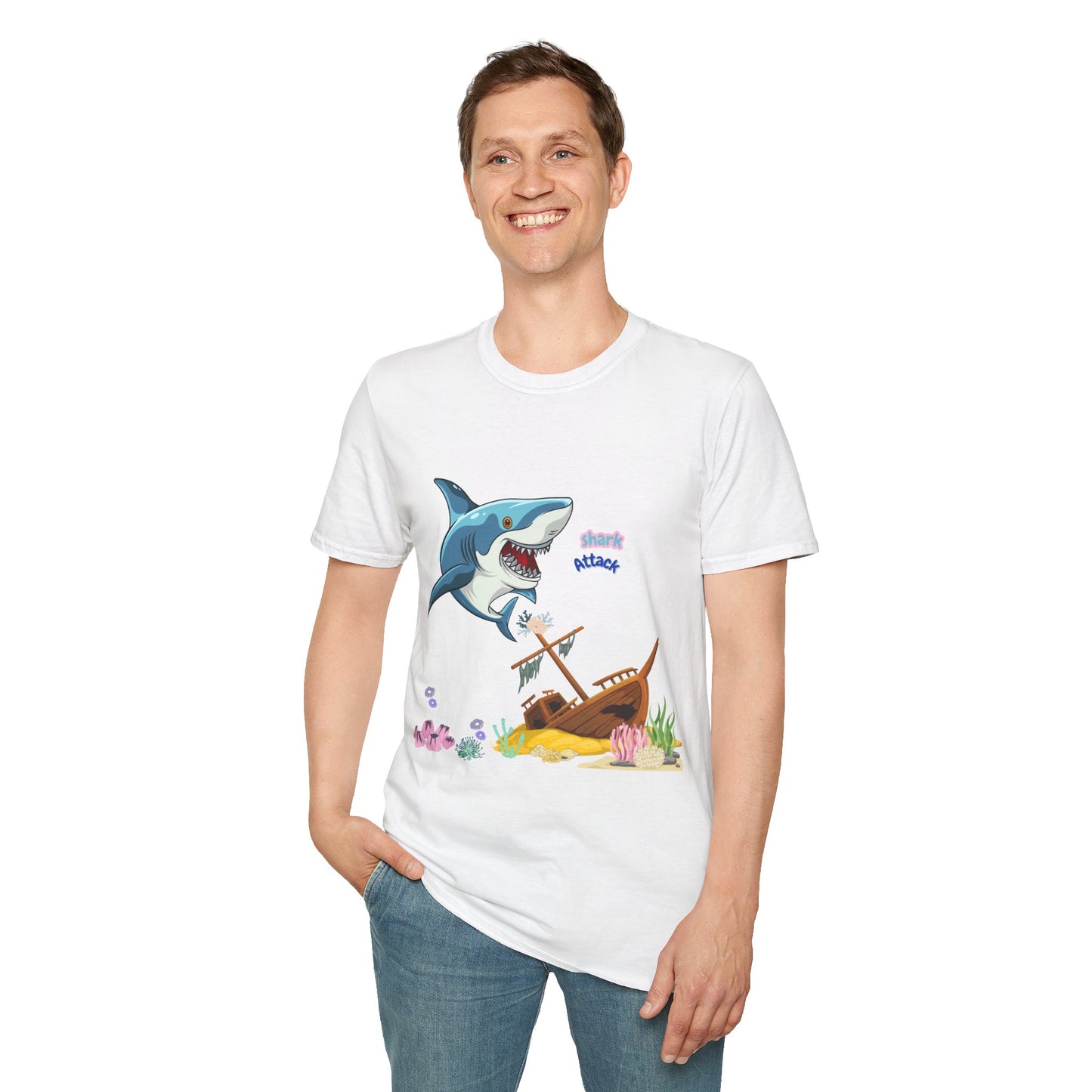 Shark Attack Graphic T-Shirt, Fun Summer Tee, Beach Vacation Top, Gift for Ocean Lovers, Marine Life Apparel