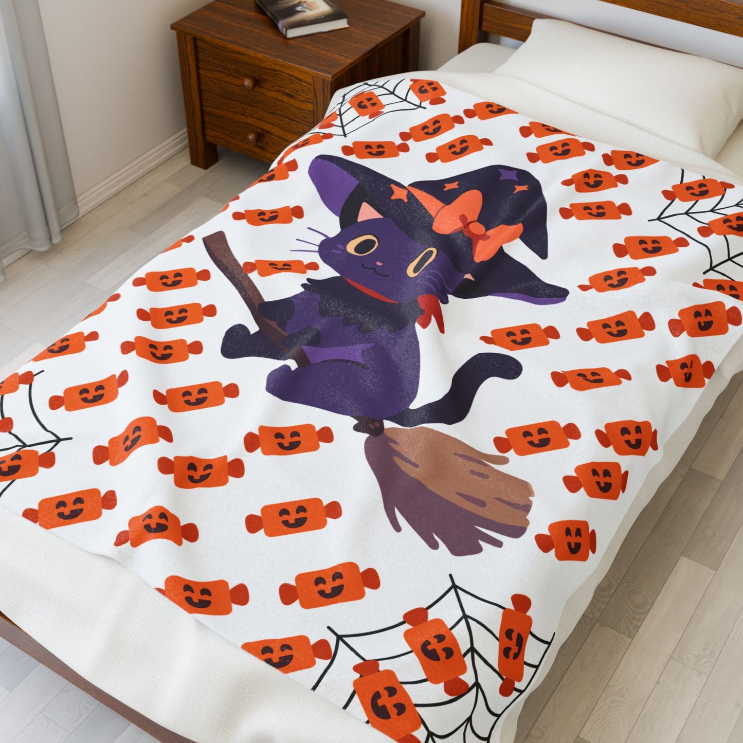 Whimsical Halloween Cat Blanket - Cozy Soft Plush Throw for Fall Decor, Gift for Cat Lovers, Spooky Season, Kids Room, Cozy Movie Nights