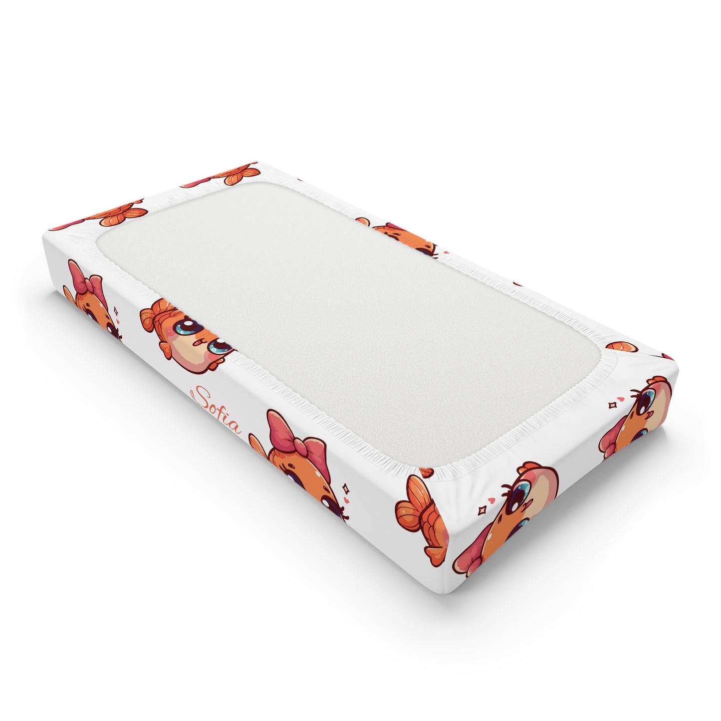 Personalized Baby Changing Pad Cover — Cute Cartoon Girl Face Pattern with Name Option