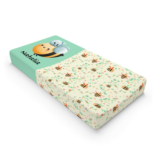 Bee Baby Changing Pad Cover — Personalized Nursery Changing Mat with Cute Bumblebee Pattern
