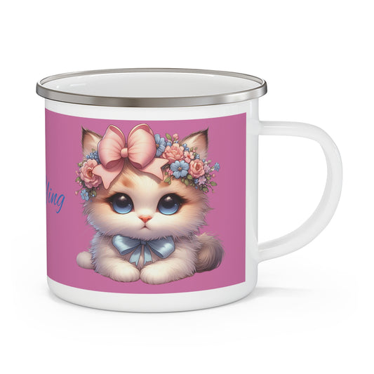 Enamel Mug — Cute Floral Kitten "Ying Ying" Camping Cup