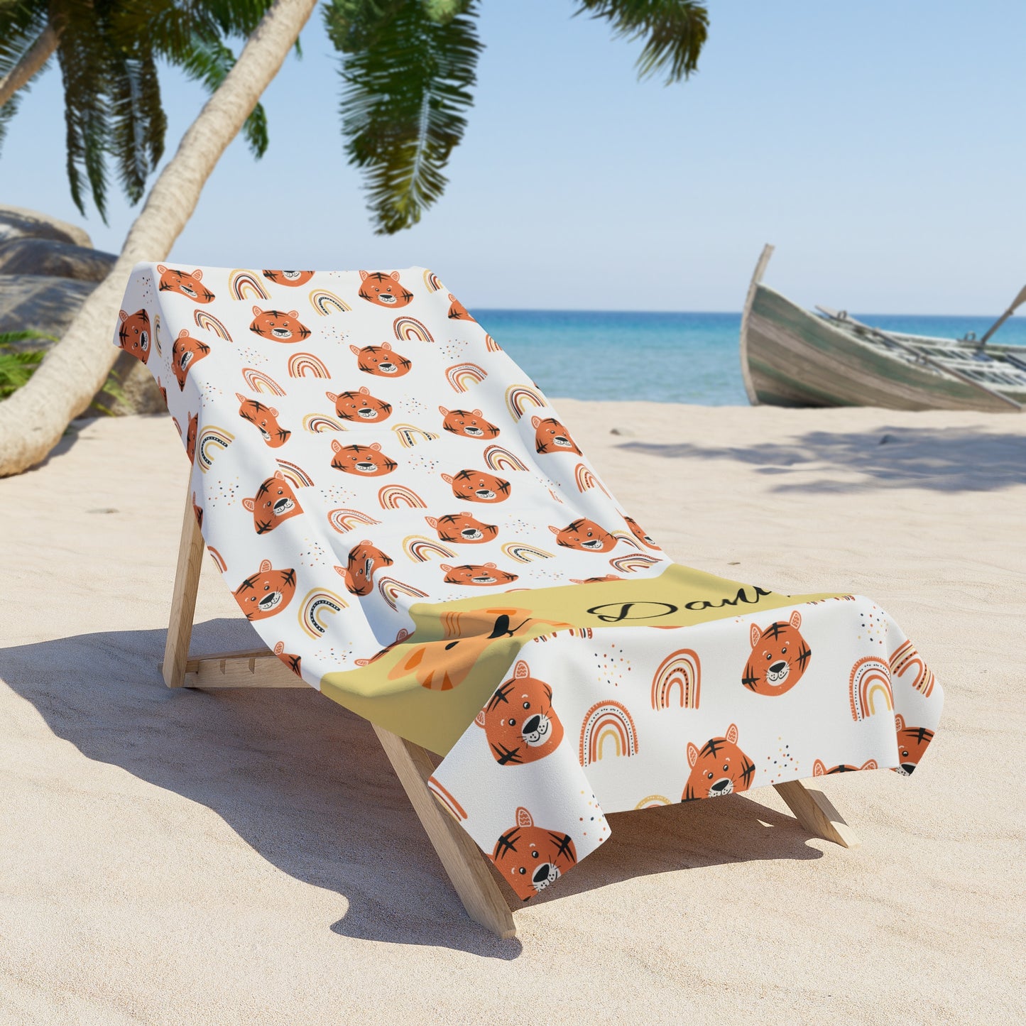 Personalized Teddy Bear Beach Towel — Cute Kids Summer Towel with Name