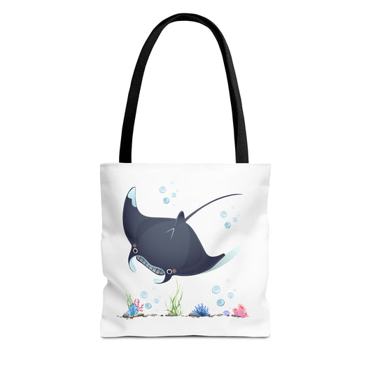 Manta ray with bubbles and coral reef Tote Bag