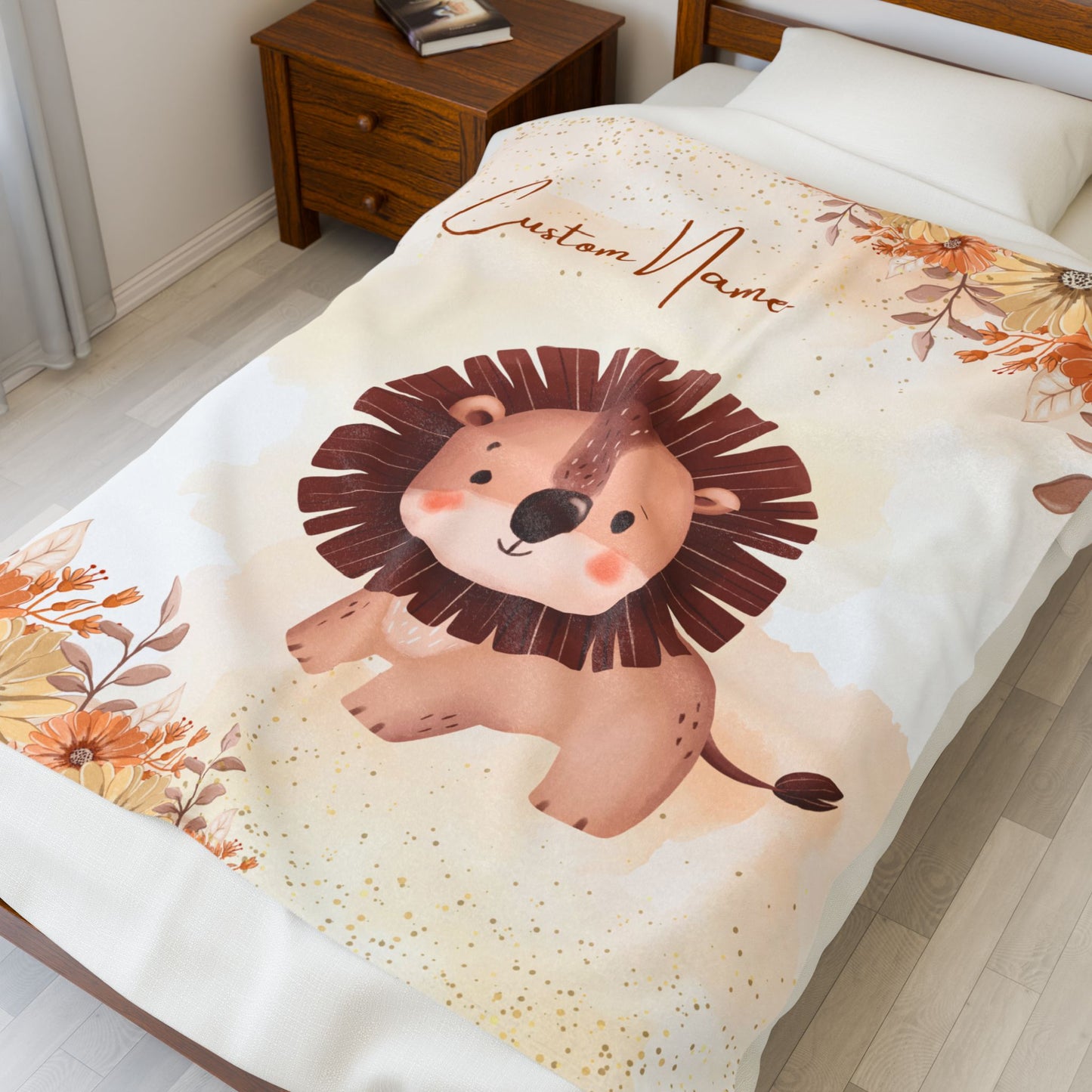 Custom Lion Velveteen Plush Blanket, Cozy Throw for Kids, Nursery Decor, Baby Shower Gift, Unique Child’s Blanket