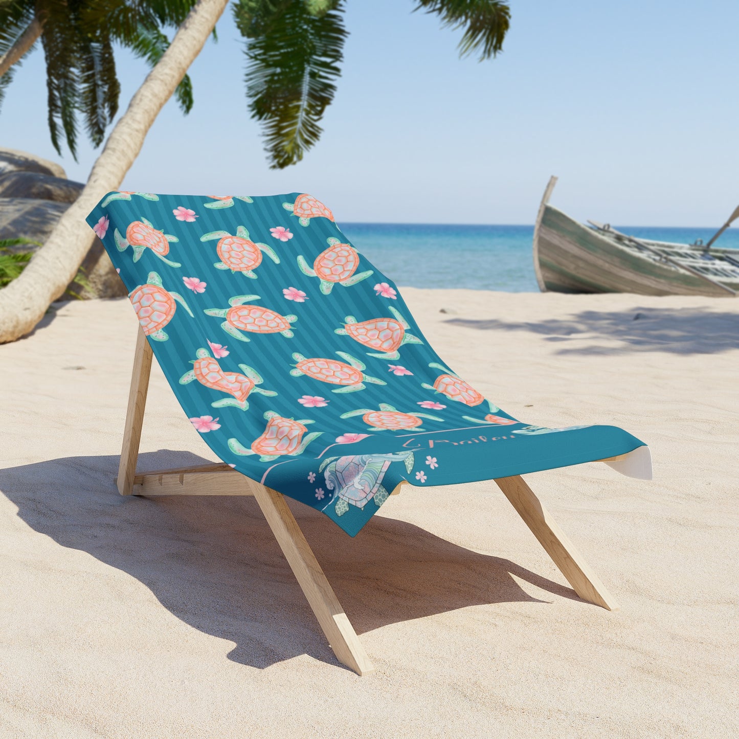 Sea Turtle Beach Towel — Personalized Tropical Floral Ocean Design