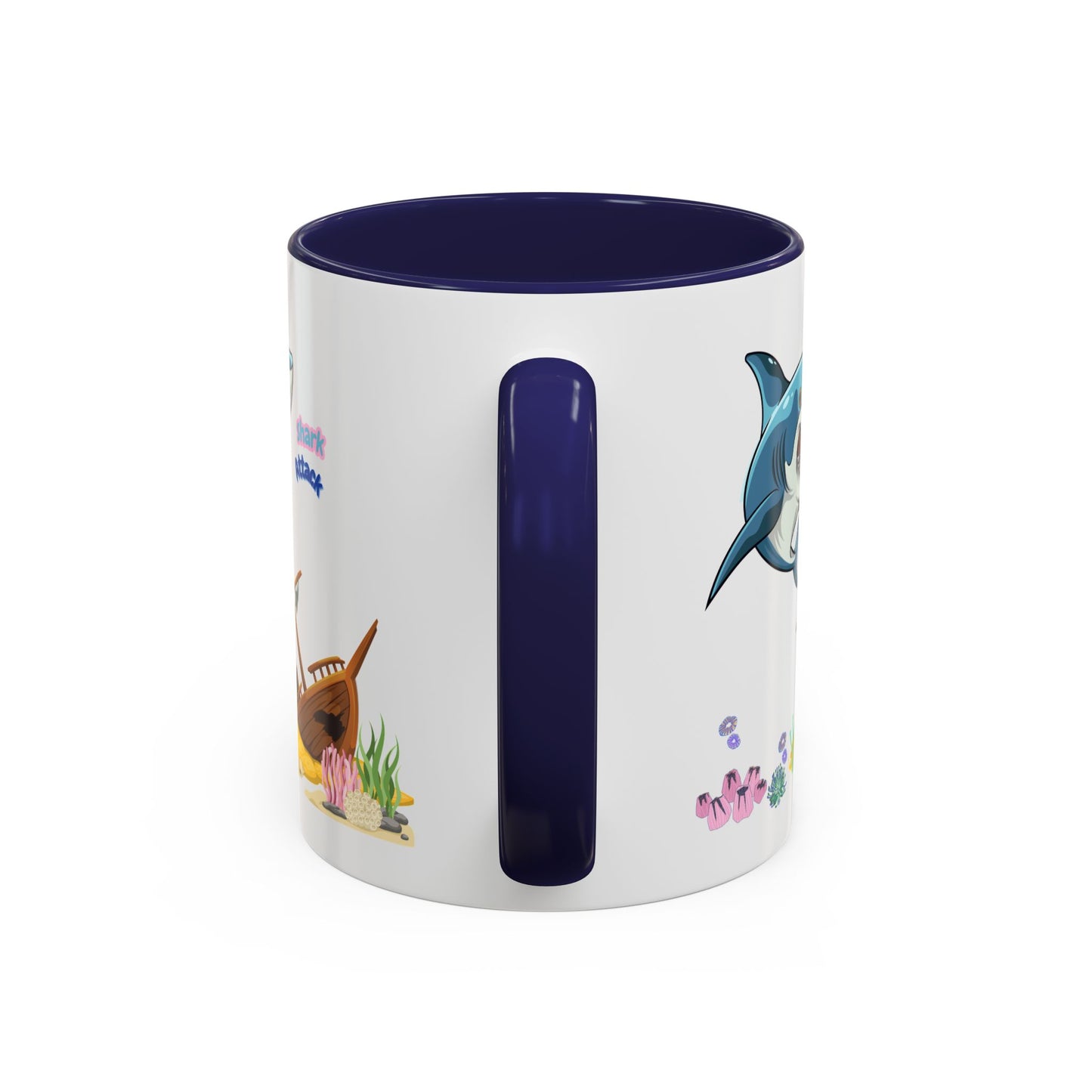 Shark ship colorful coral reef Coffee Mug