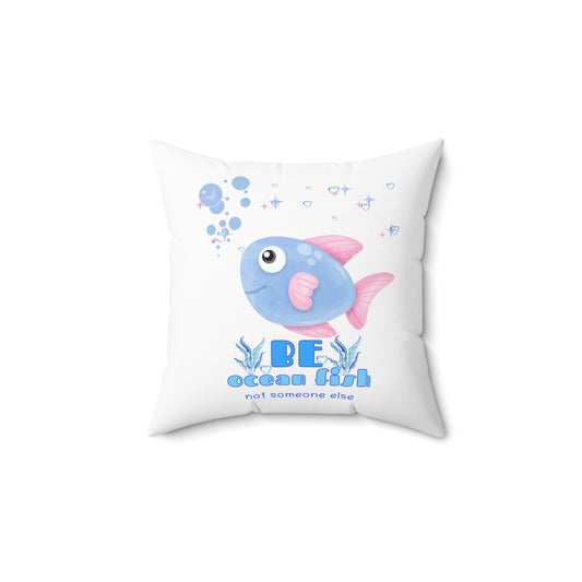 Cute cartoon fish with pink fins and bubble Spun Polyester Square Pillow