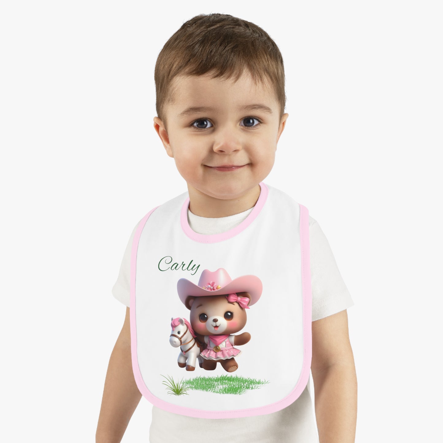 Personalized Baby Bib – Pink Cowgirl Bear Design (Name Customizable)