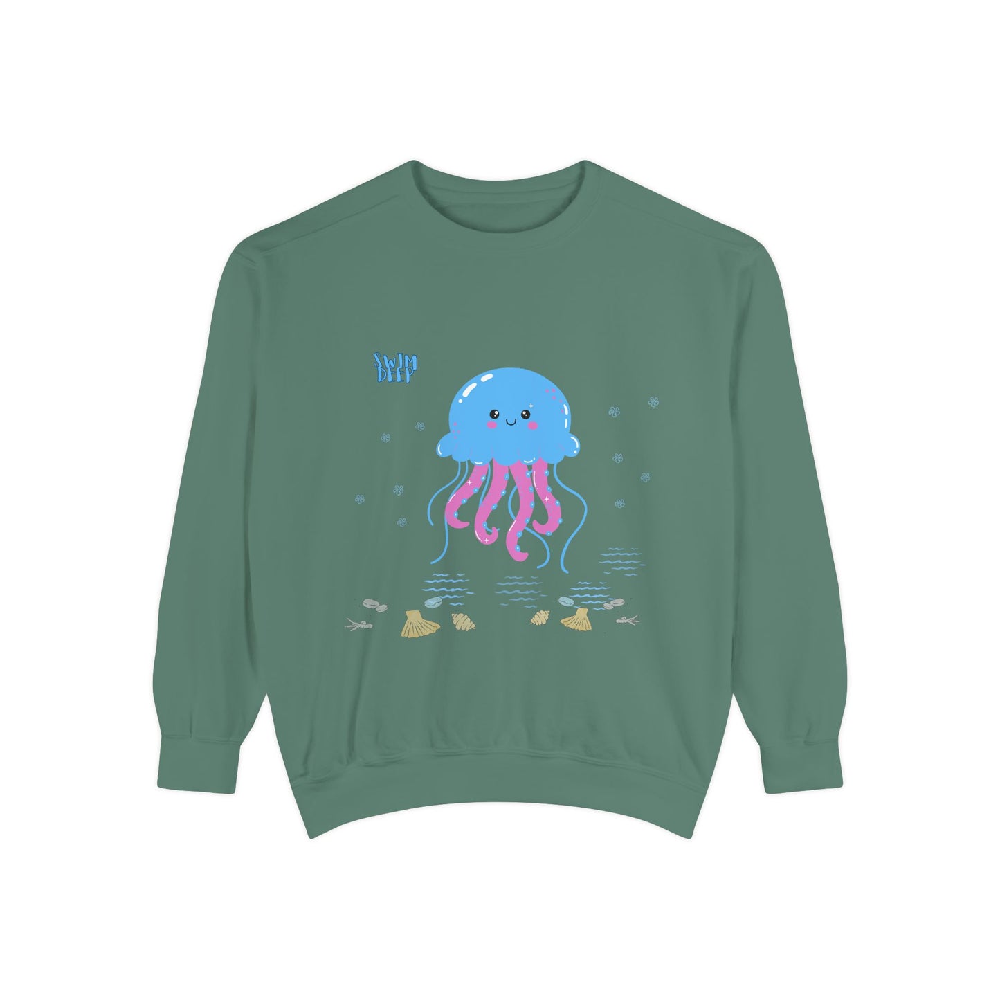 Blue jellyfish with pink tentacles Unisex Garment-Dyed Sweatshirt