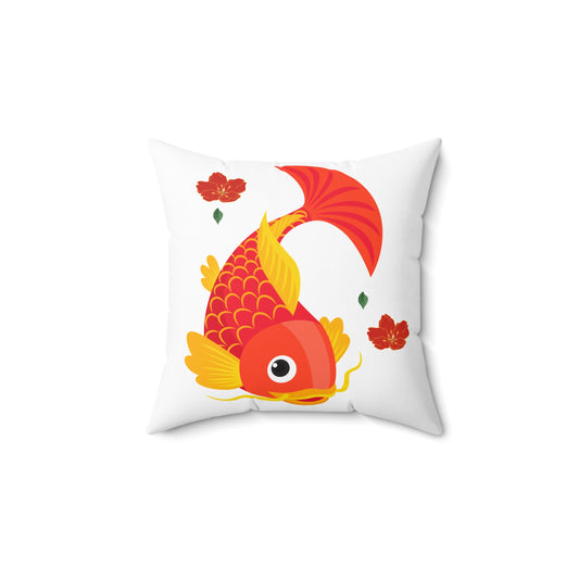 Goldfish with flowing fins and red blossoms Spun Polyester Square Pillow