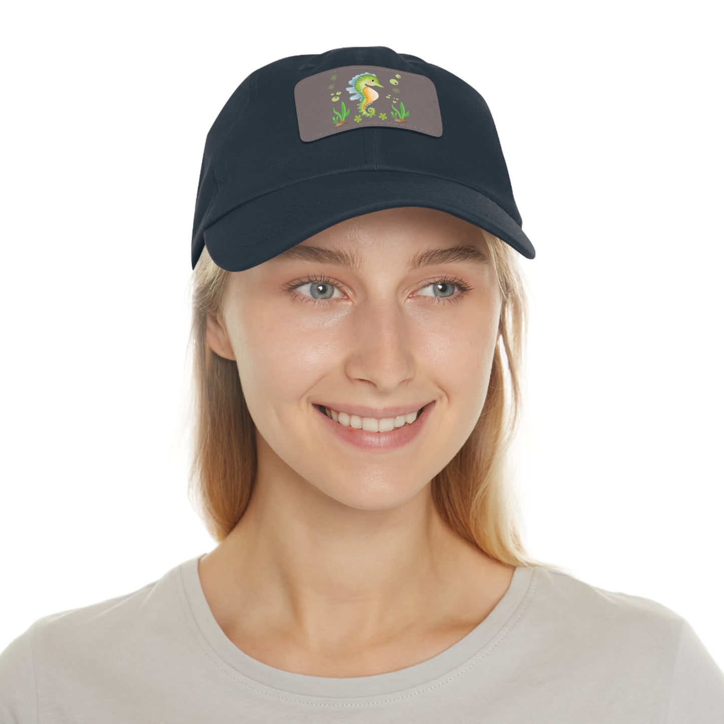 Seahorse with a focus on the natural world Dad Hat with Leather Patch (Rectangle)