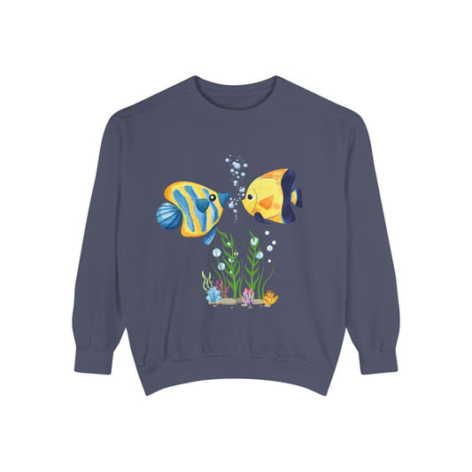 Two fish greet in underwater Unisex Garment-Dyed Sweatshirt