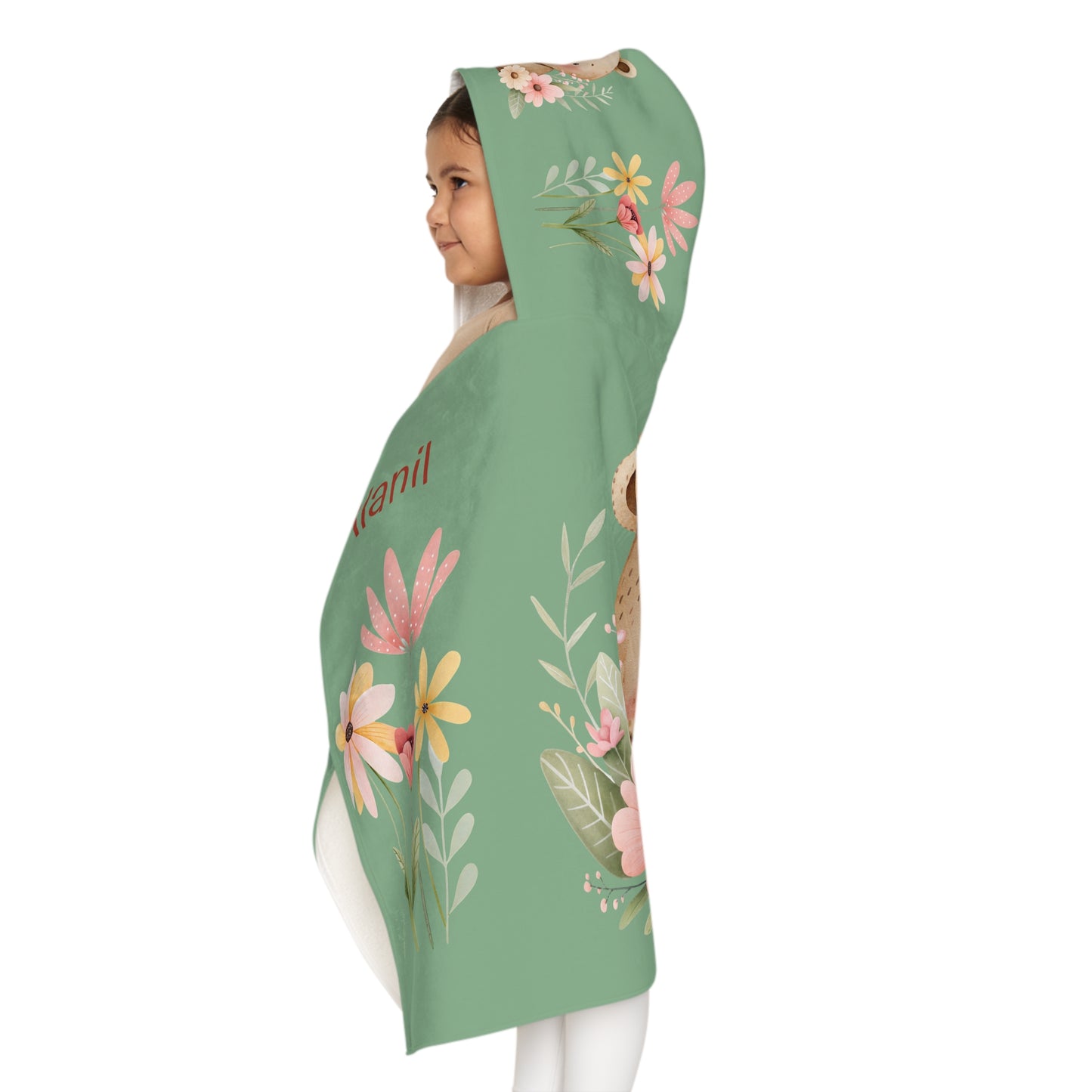 Personalized Kids Hooded Towel — Floral Bear Name Teepee Hood