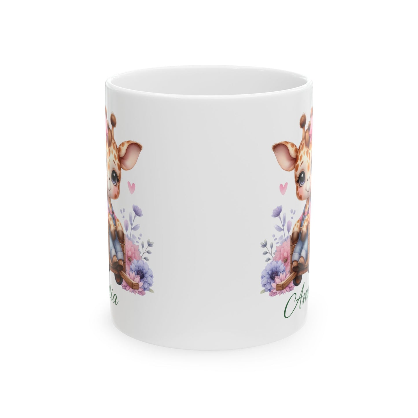 Giraffe Floral Ceramic Mug – Cute Baby Giraffe with Flowers (11oz & 15oz)