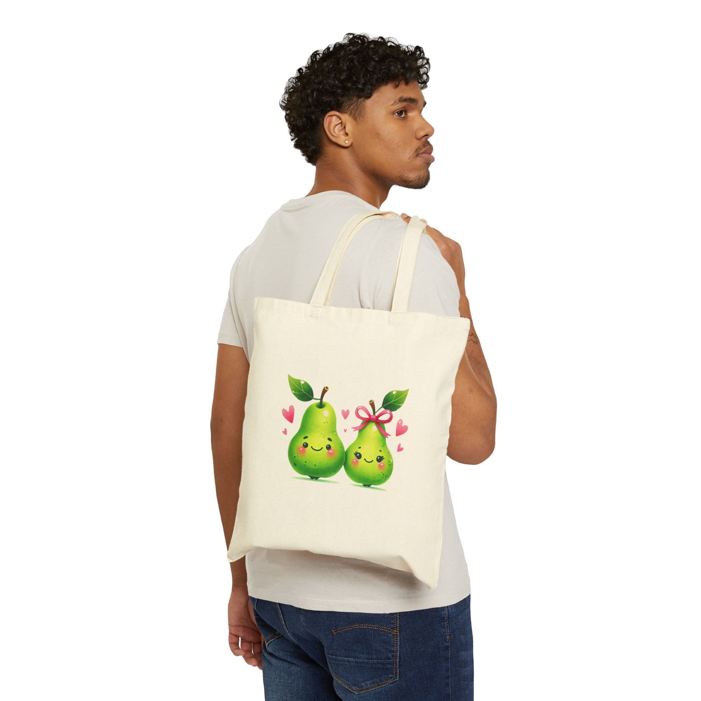 Pear Couple Canvas Tote Bag — Cute Kawaii Fruits Reusable Grocery Bag