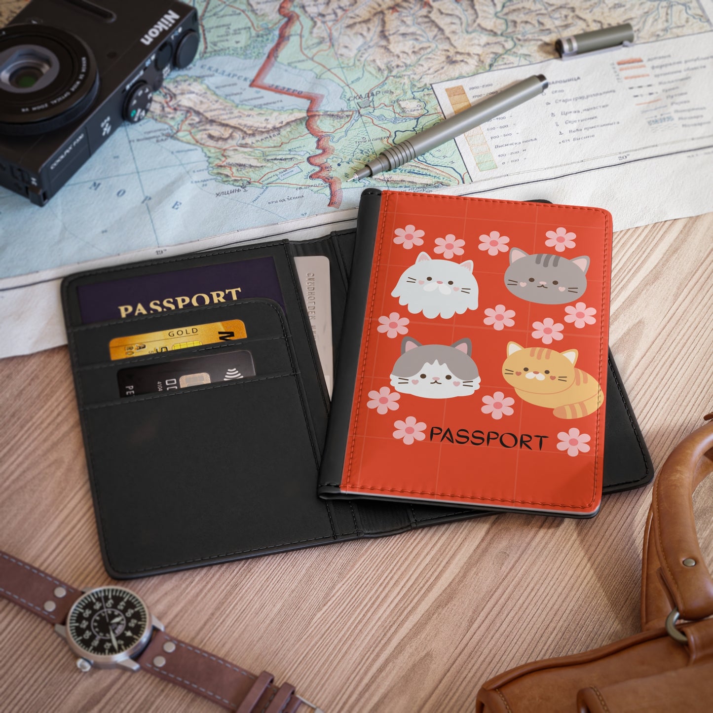 Cute Cats Passport Cover — Floral Kitty Travel Wallet