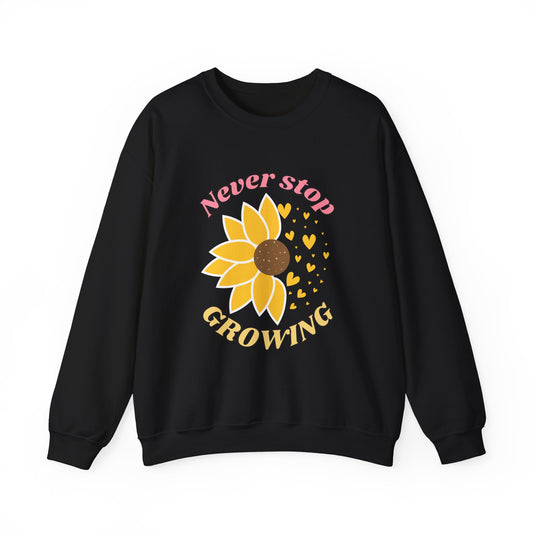 Blooming Inspiration Crewneck Sweatshirt, Never Stop Growing Sweatshirt, Motivational Gift, Spring Fashion, Cozy Layering Piece