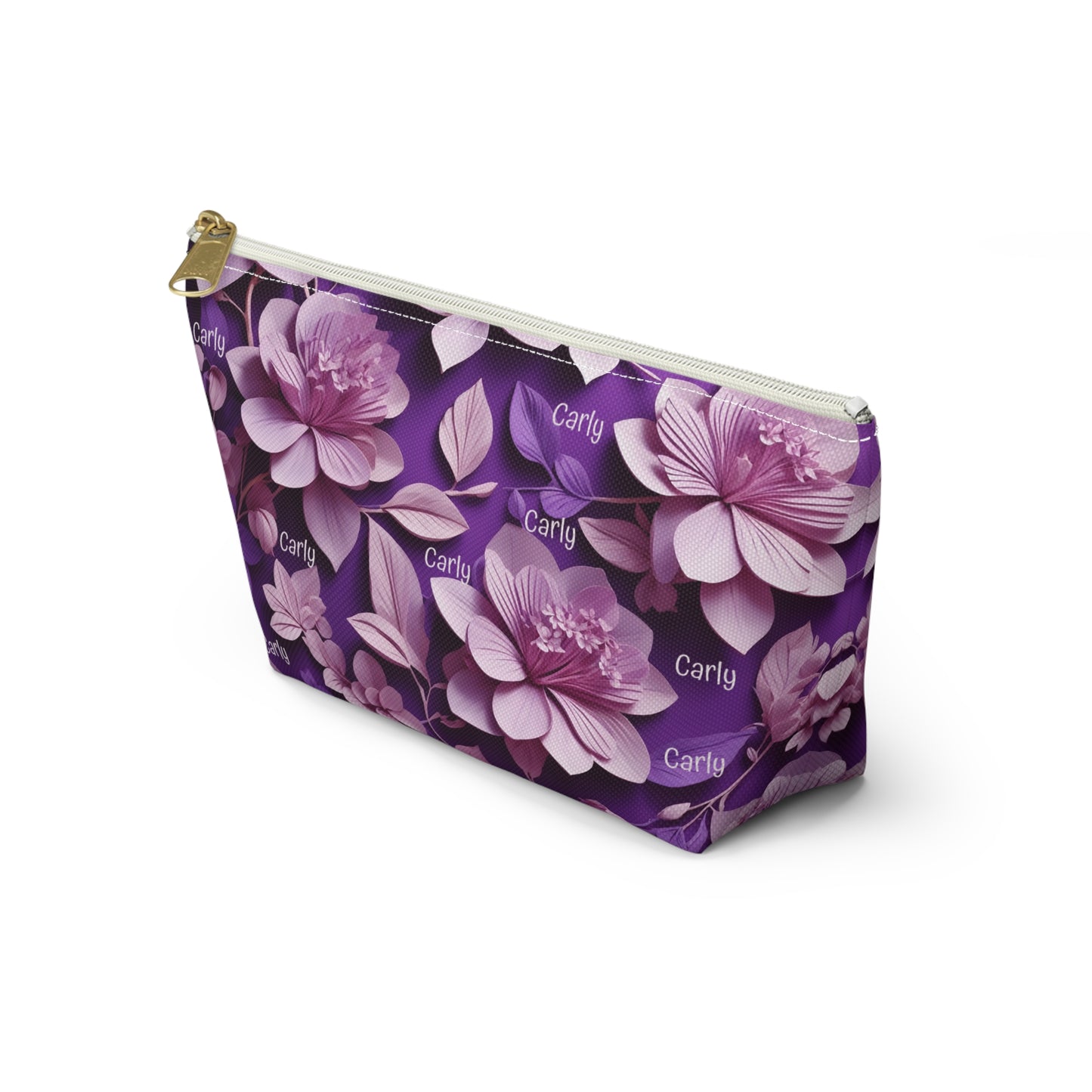 Floral Purple Makeup Bag — Personalized Carly Cosmetic Pouch