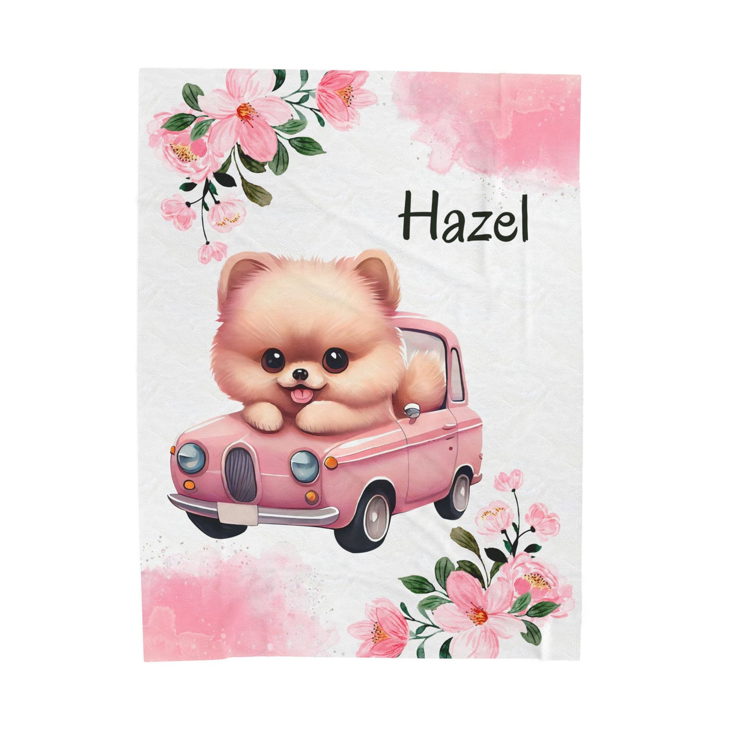 Personalized Plush Blanket with Cute Puppy Design, Soft Throw Blanket, Pet Lover Gift, Cozy Home Decor, Baby Shower Gift, Floral Accent