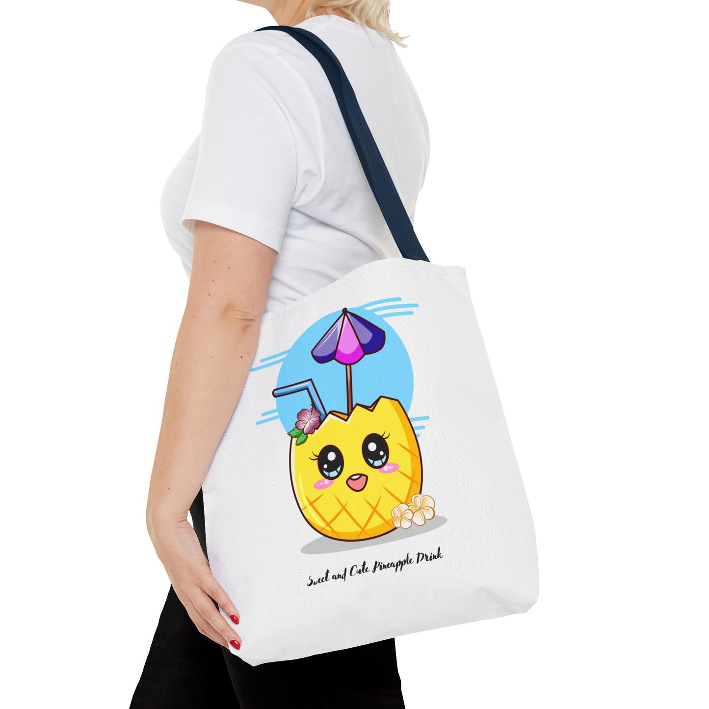 Pineapple Picnic Tote Bag — Cute Kawaii Tropical Drink Design