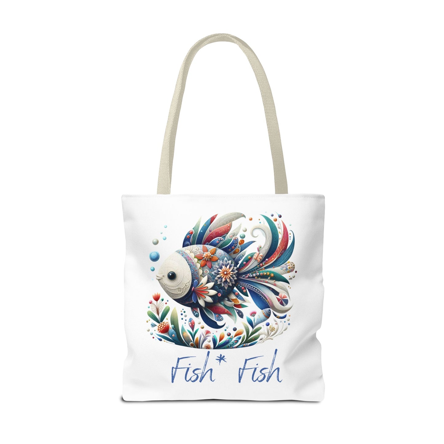 Floral Fish Tote Bag — Colorful Whimsical "Fish Fish" Canvas Tote